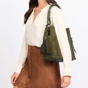 Malibu Skye Janelle Faux Suede Shoulder Bag In Green NWT